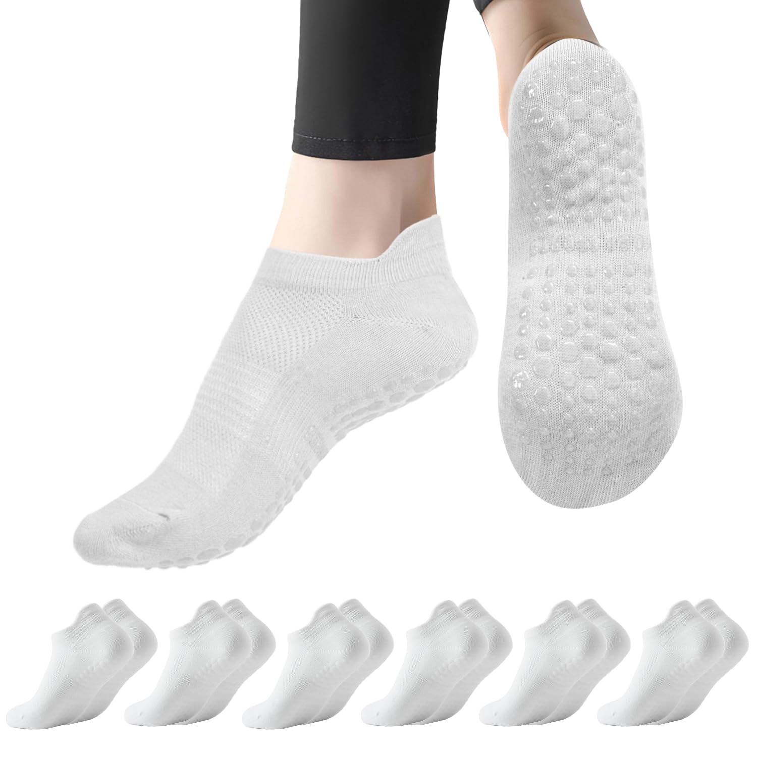 Dzpuhuojz 6 Pares Calcetines Pilates Antideslizantes,Mujer Transpirables Yoga Antideslizantes Calcetines para Pilates Reformer Pilates, Yoga, Ballet, Danza 35-40 — view 13