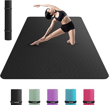 HAPBEAR Yoga Mat Extra Large Wide Training Mat Thick 6mm Pilates Mat Non-slip on Both Sides Soundproof Mat TPE Material Lightweight Fitness Mat Sports Mat Exercise with Storage Bag