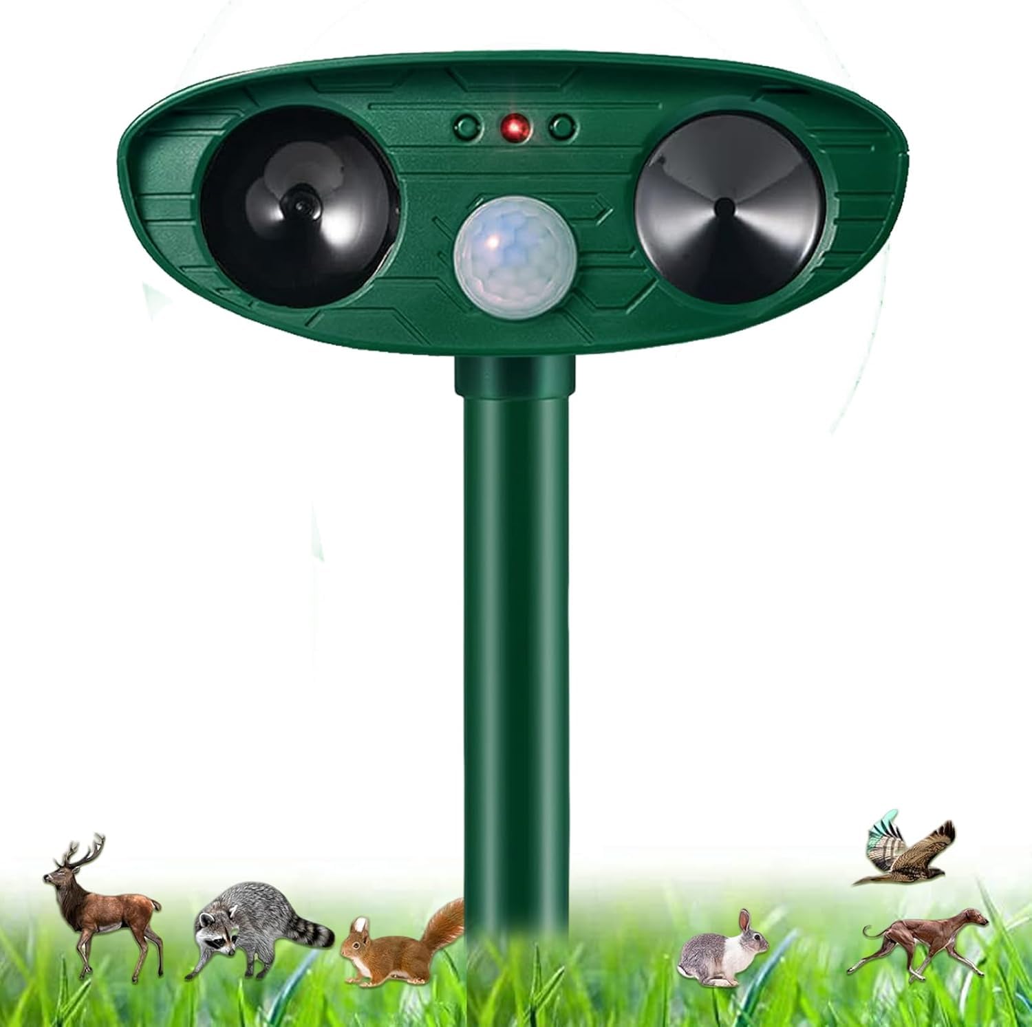 Cat Repellent, Cat Deterrent for Gardens UK, Animal Scarer Ultrasonic with PIR Sensor, Waterproof Solar Fox Repeller for Farm Yard Cats, Foxes, Squirrels, Pigeons, Dogs