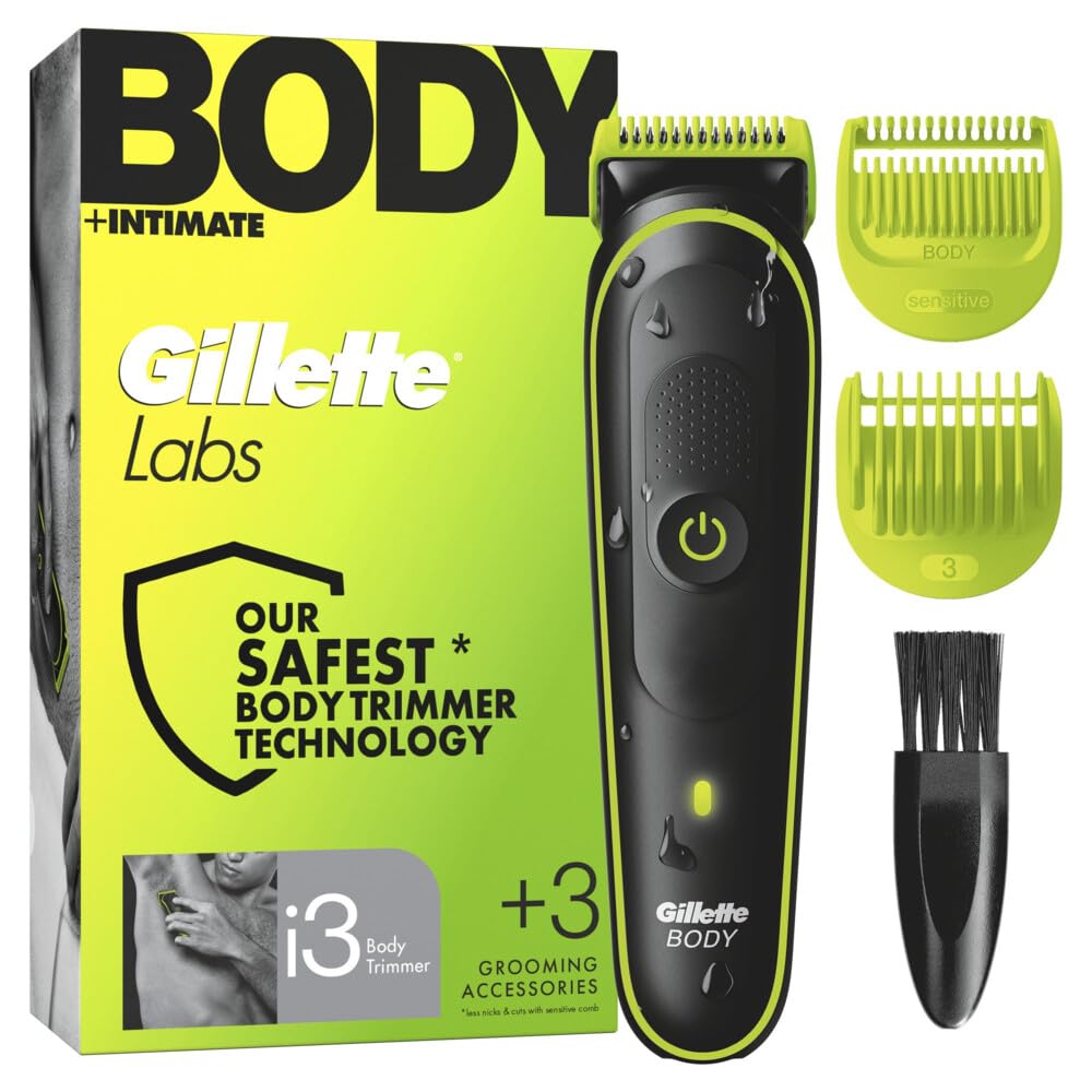 Gillette Labs i3 Body + Intimate Trimmer Men's with SkinFirst Technology - Intimate Shaver Man for Body & Intimate Area, Waterproof - Black/Green