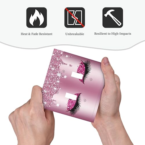 Miniatura 6 de Placa de pared de doble palanca de 2 cuadrillas con diamantes brillantes con diamantes, bonito ojo fucsia, placa frontal decorativa para dormitorio,