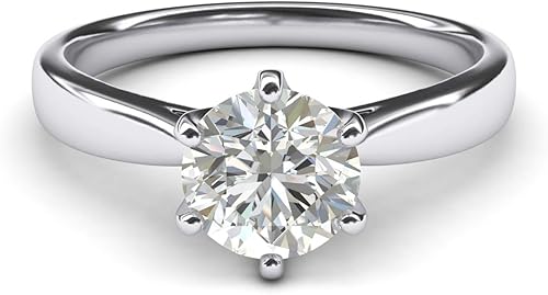 Miniatura 3 de Anillo de compromiso clásico de diamante de imitación de diamante de imitación de 6 puntas de oro blanco puro de 14 quilates de 2.0 quilates