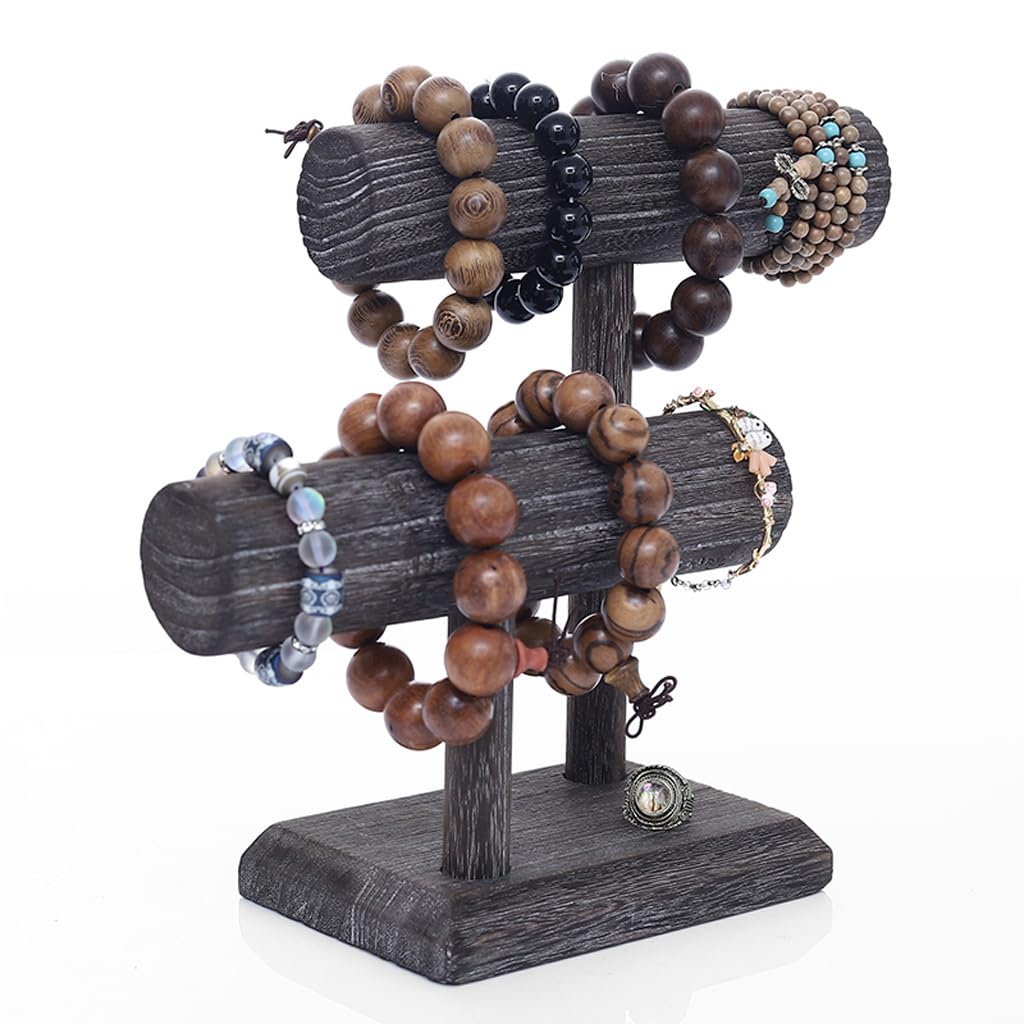 Bracelet de Table T Bar Porte-Arbre Présentoir à Bijoux en Bois, Stockage à Faible encombrement Colliers Bracelets bagues et Montres sur la Table de Bureau Porte-Bijoux