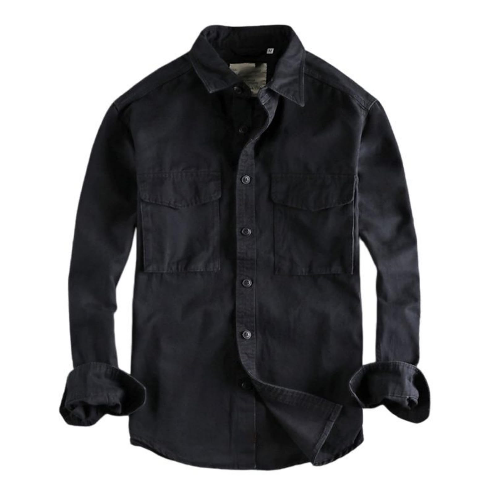 Camicia da lavoro in cotone vintage a maniche lunghe taglio ampio con tasca per utilità lavata traspirante
