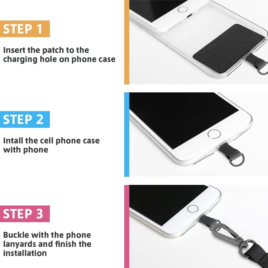 8 Pezzi Adesivi Toppa per Cordino Cellulare Trasparente-Compatibili con la Maggior Parte degli Smartphone-Ideali per Telefoni Multifunzione-Pratici