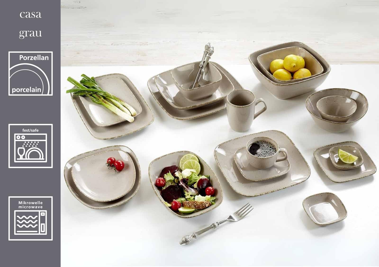 Ritzenhoff & Breker Servierplatten-Set Casa 4-teilig, 24 x 15 cm, Recheckige Platten im Vintage-Look, Mix & Match-Geschirr, Spülmaschinenfest & Mikrowellengeeignet, Porzellan, Nougat