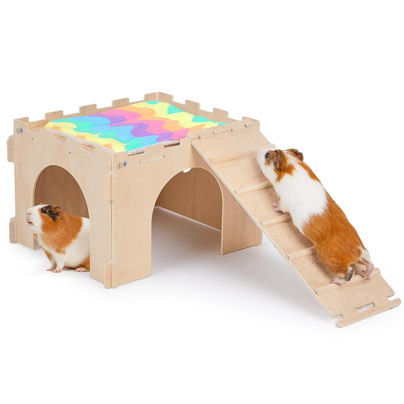 PawHut Kooi Voor Kleine Huisdieren, Knaagdierenkooi Op Wielen Voor Kleine Huisdieren Konijnenhok Met 3 Verdiepingen En 2 Deuren Metaal~0visbim134g01