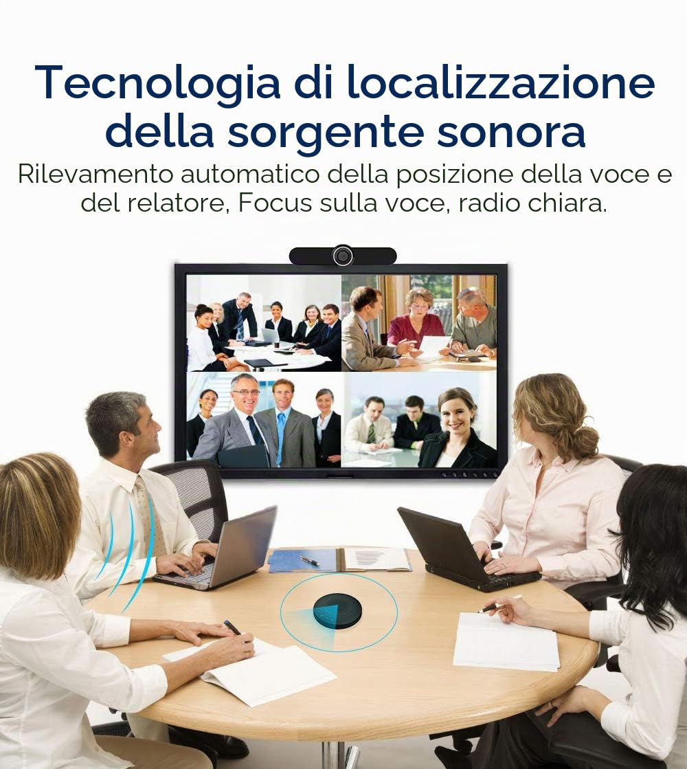 BluePod - Altoparlante e microfono per conferenze wireless, Bluetooth e USB, funzione VoiceLoc e VoiceCap con 6 microfoni omnidirezionali, per sala riunioni o telelavoro