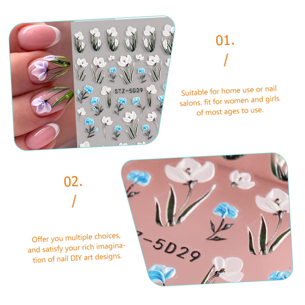 Healeved 30fogli Adesivi Per Unghie Floreali Decorazioni Per Nail Art Embossed Facili Applicare Su Unghie e Lisce Per e