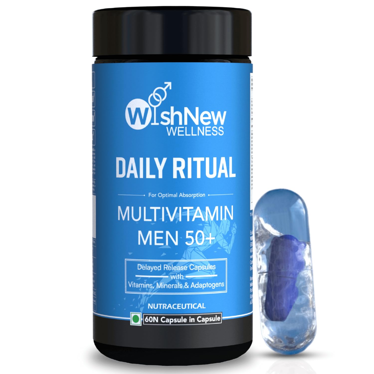 DAILY RITUAL Multivitamin for Men 50+ | Enhanced with MCT, Ashwagandha & Ginkgo | 60 Delayed Release Capsules for Optimal Wellbeing