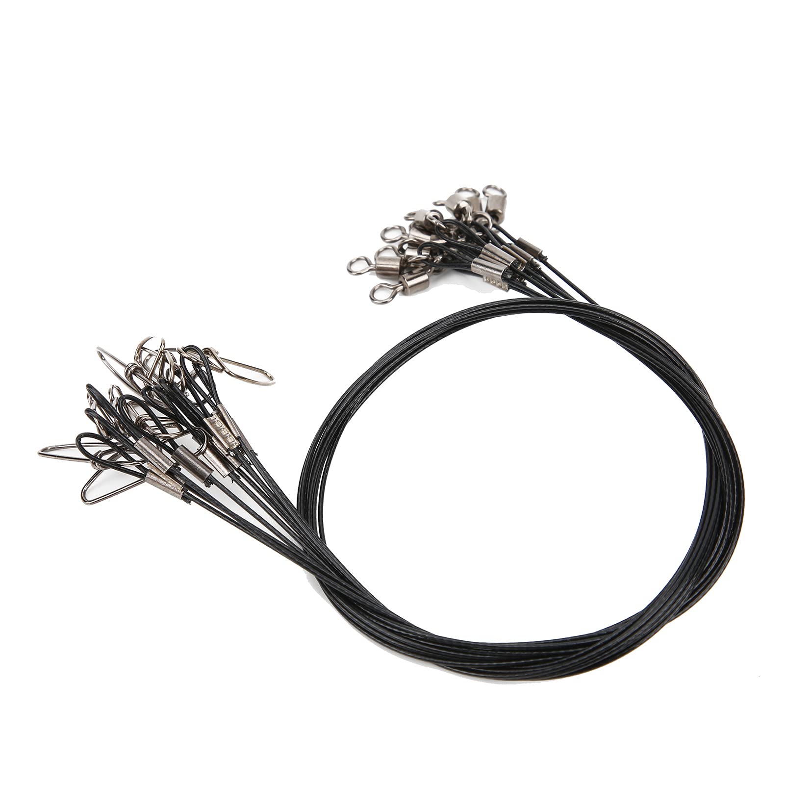 Premium Steel Fishing Wire Line Leash for Deep Sea Fishing with Rolling, 20 Pack for Anglers and Fishermen (Black)