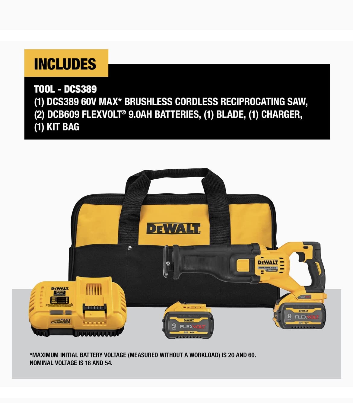 10/mo Finance DEWALT FLEXVOLT 60V MAX* Reciprocating Saw, Cordless Kit (DCS389X1) Buy Now