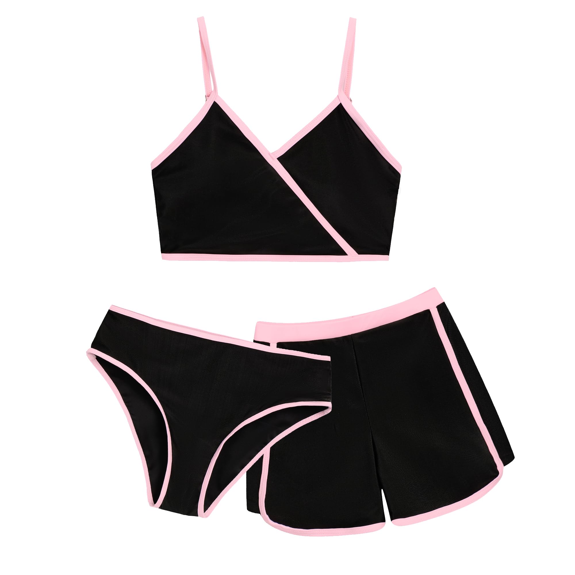 Gunaniti Girls 3 Piece Bikini Bathing Suit Teen Girls Swimwear Sport Swimsuits with Shorts 9-16T