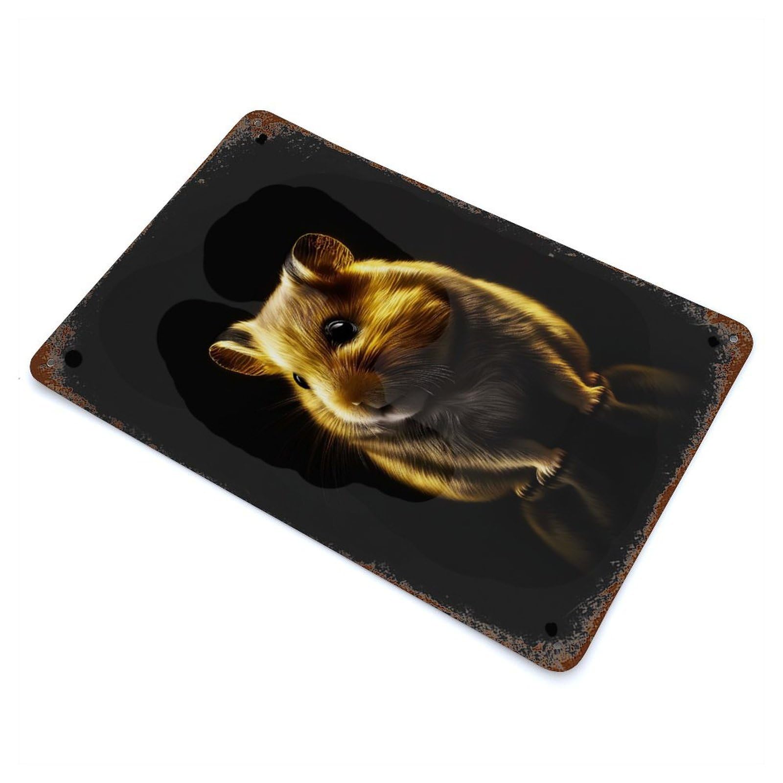 Hamster Gold Black Vintage Wall Sign 11.8"x7.9", Rust Effect Metal Decor for Living Room, Hallway And Home Decor