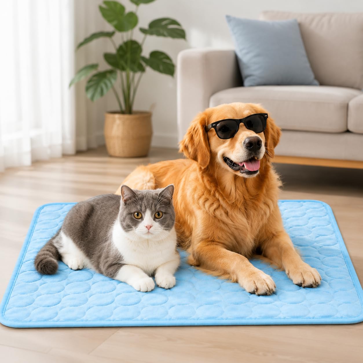 Leyof KüHlmattе Katze Ohne Gel, KüHlmattе Ohne Gel Katze, 4 GrößEn – Geeignet FüR Katzen & Hunde; Waschbare, rutschfeste KüHlmatte Aus Eisseide FüR Den Innen & AußEnbereich (Grau,M)