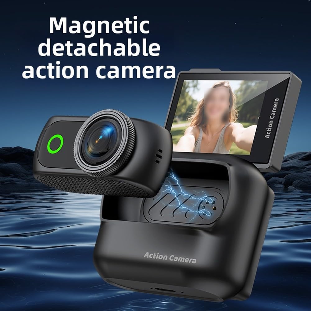 Per Action Camera Panoramica Compatta con Anti-Shake, WiFi Supporto Magnetico Outdoor Ciclismo e Avventure Bianco