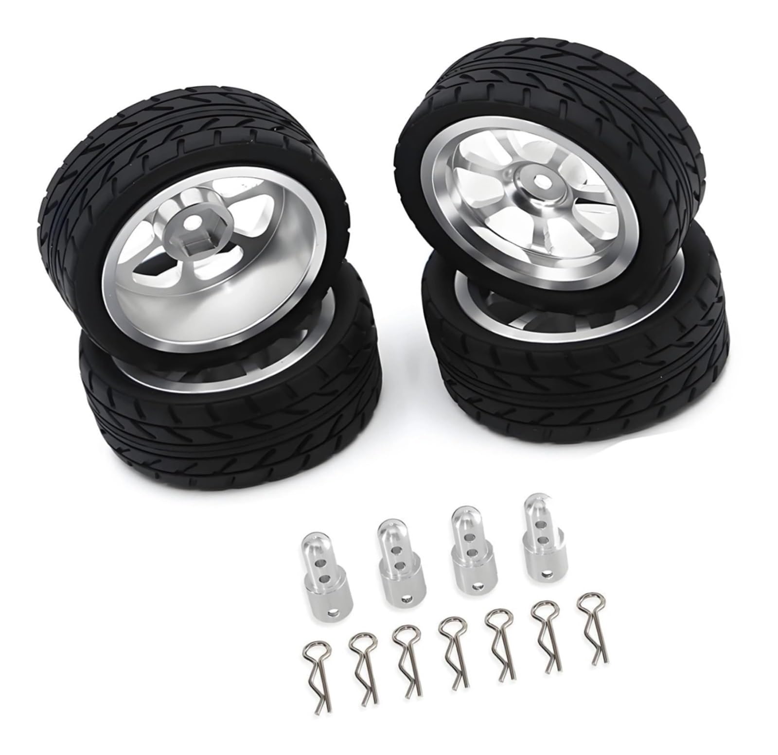 For MJX for Hyper GO 14303 14302 14301 Metal Tires 1:14 for Height Increasing Set Metal Wheels(Silver)
