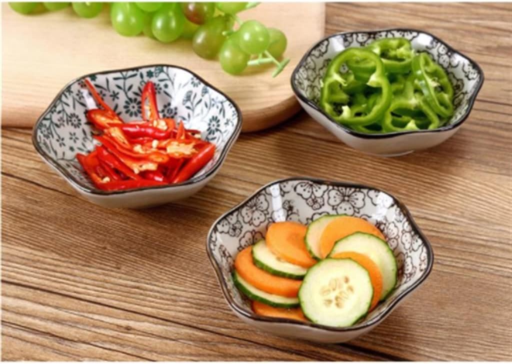 Red Flower Japanese-style Ceramic Small Dish Dipping Bowl Soy Sauce Vinegar Seasoning Set