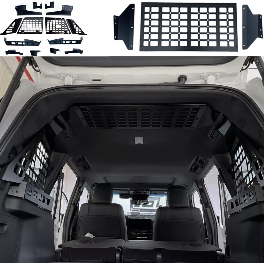 for Toyota Land Cruiser Prado LC250 J250 2024-2025 Car Rear Trunk Molle Storage Panel Organizer Car Accessories Gathering Zone (Side Middle Roof Panel Shelf+Storage Boxes)