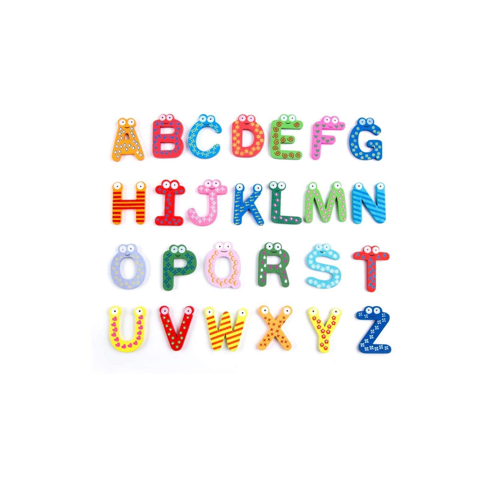 26 Pcs Refrigerator Magnets Alphabet Letters Fridge Stickers, Wooden Preschool Learning Spelling Toy Set for Toddlers - Classroom Home Education, Colorful Cute Refrigerator Message Board