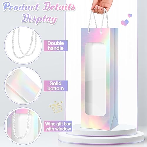 Miniatura 10 de Tioncy 24 bolsas de regalo de botella de vino individual de Navidad, bolsas de champán para bodas a granel con ventana transparente, cajas Negro