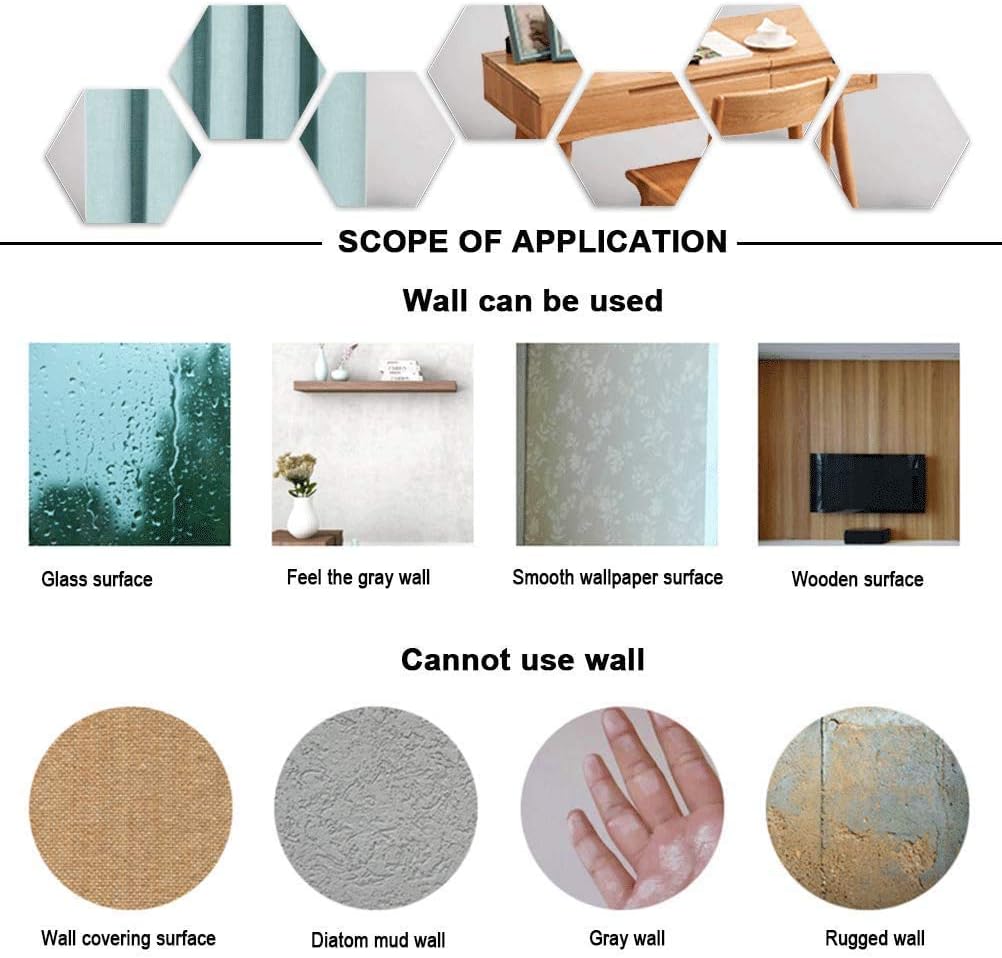 Mirror Wall Stickers Decoration, 12 Pcs DIY Removable Square Wall Stickers Art Wall Decals, Best for Home Living Room Bedroom Sofa TV Office Restaurant Aisle Wall Decoration Murals (Hexagon) 10 61YtraOZ LL. AC SL1002