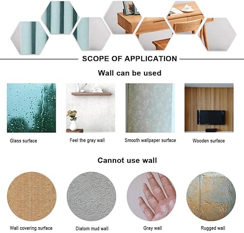 Miniatura 3 de 12 calcomanías de pared de espejo acrílico hexagonal 3D – Hoja de arte de plástico extraíble para baño, dormitorio, sala de estar, decoración de