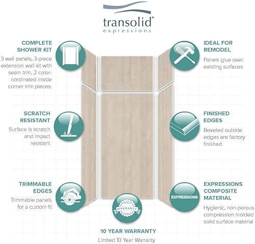 Miniatura 18 de Transolid EWKX483696-41 Expressions - Kit de pared de ducha de 6 paneles con extensión, 36 pulgadas de largo x 48 pulgadas de ancho x 96 pulgadas