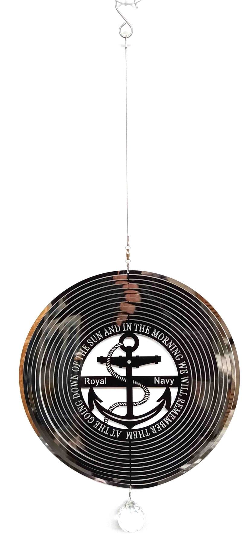 Royal Navy Remember Them Stainless Steel Metal Garden Wind Spinner With Crystal Suncatcher - Great Garden Decor Ornament Part Of The Hanging Decorations and Hanging Ornaments Range - Image 3
