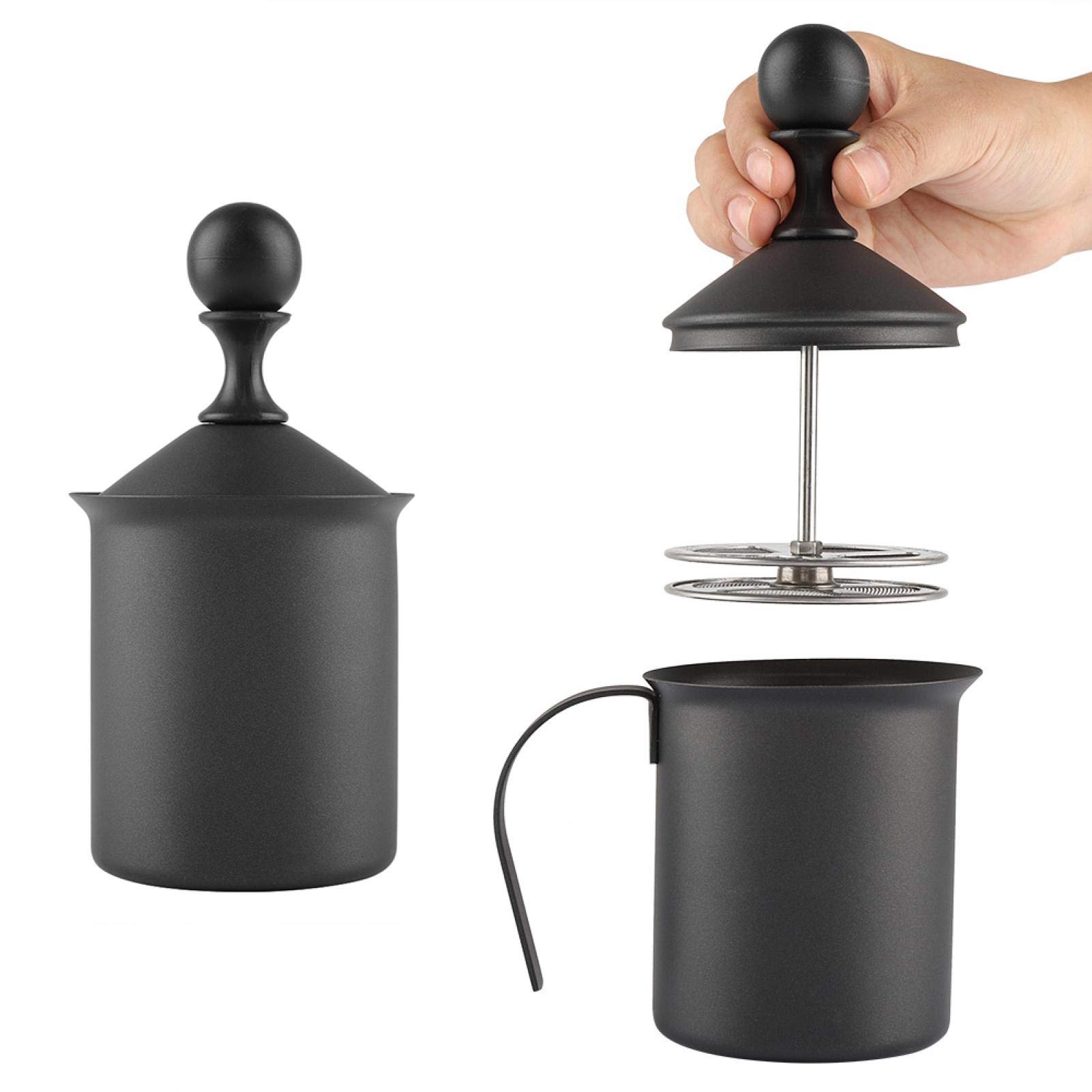 Mousseur à Lait Manuel, Outil de décoration de Cappuccino de café de Fabricant de Mousse de Mousse de Lait à Double Maille Manuelle en Acier Inoxydable(400ml)