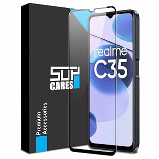 SupCares Tempered Glass for Realme C35, C31, C25Y, C25, C21Y, C21, C20, C15, C11 and C3 (6.6 Inch) With Installation Kit | 9H Edge to Edge Screen Protector | Black
