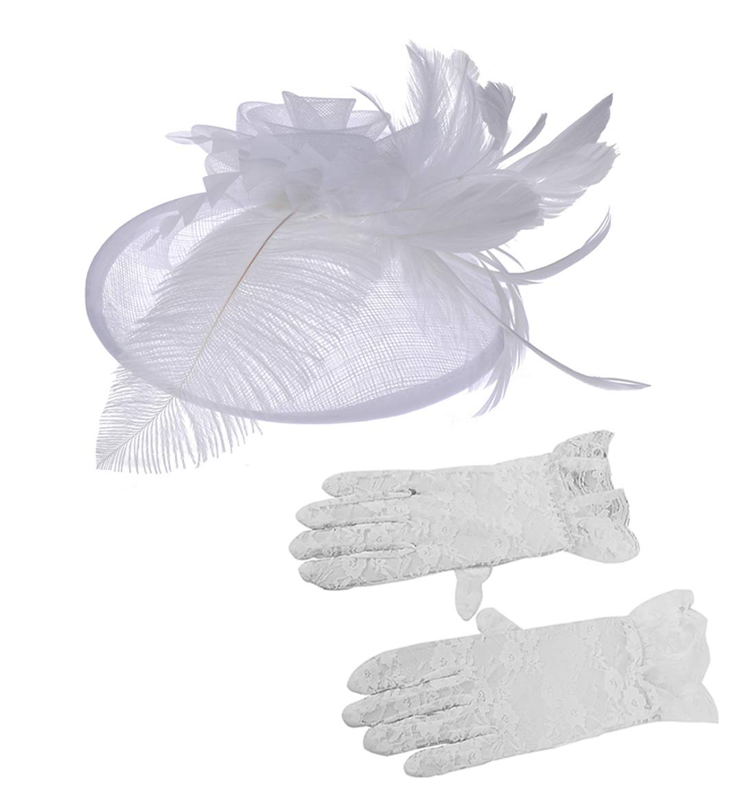 Women Fascinators and Gloves Set Tea Party Hat Lace