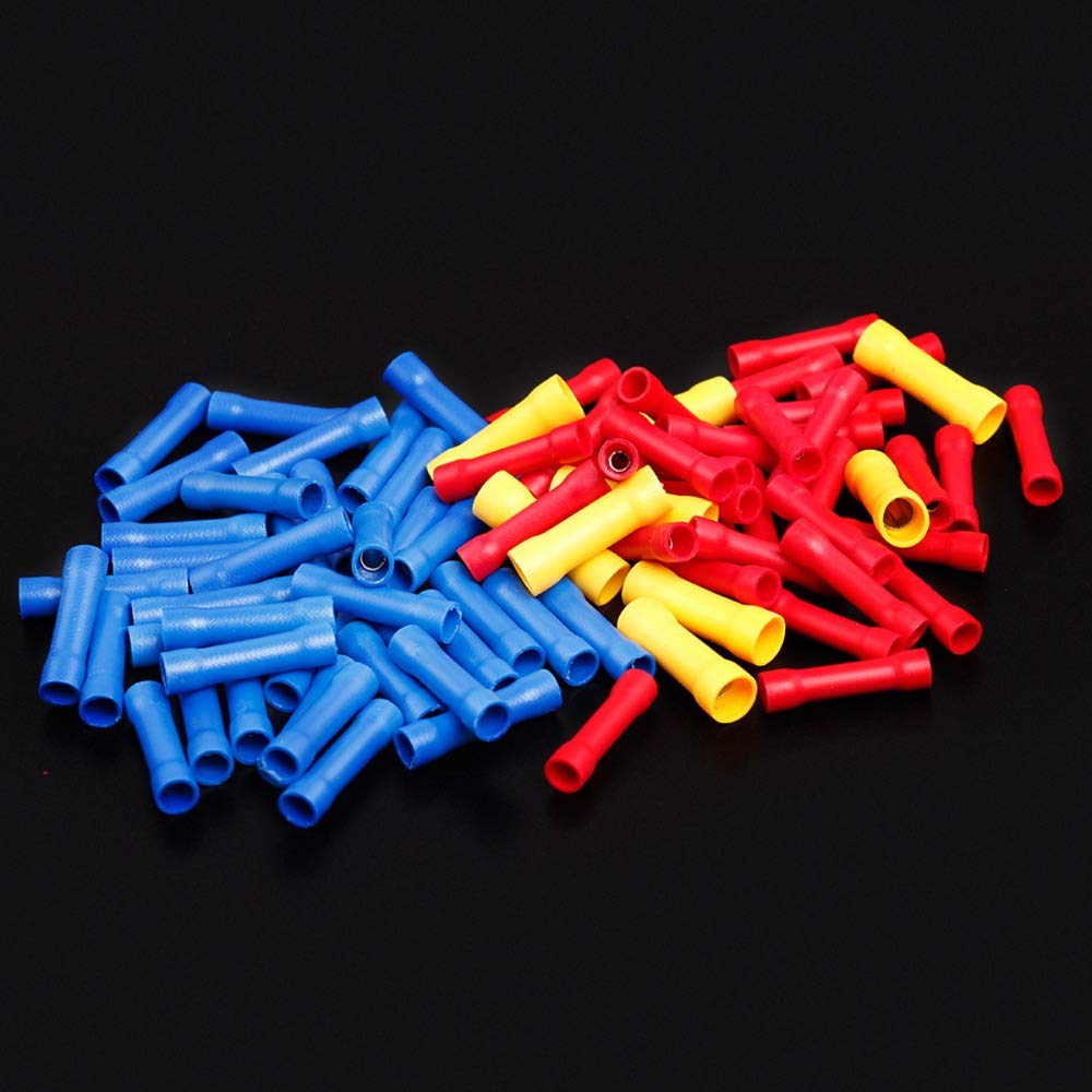 100 conectores de empalme aislados for cables eléctricos, terminales de crimpado, surtidos, 22-18, 16-14, 12-10