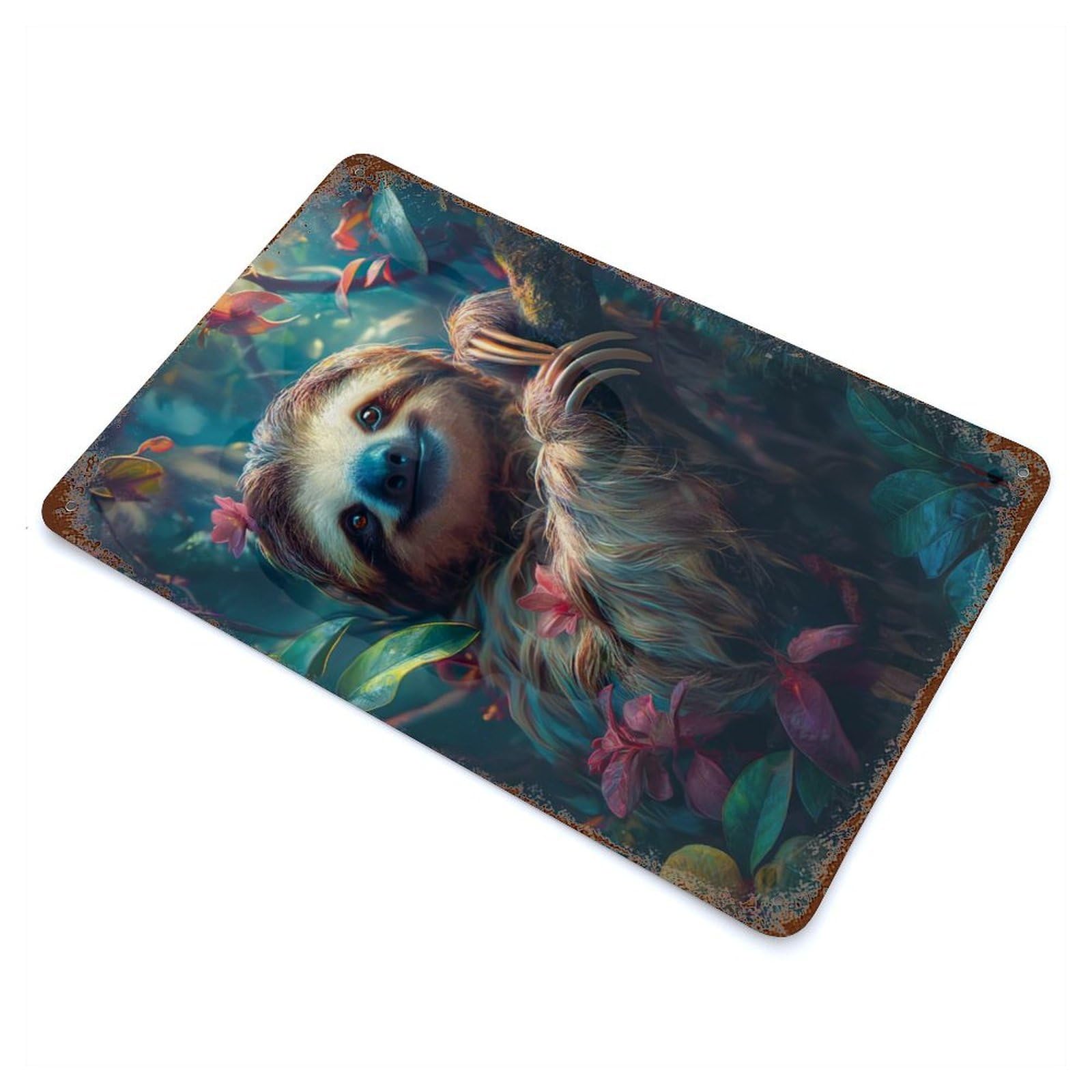Cute Sloth Tropical Forest Vintage Rust Metal Sign 11.8"x7.9", Shabby Chic Decor for Garage, Pub Or Kitchen