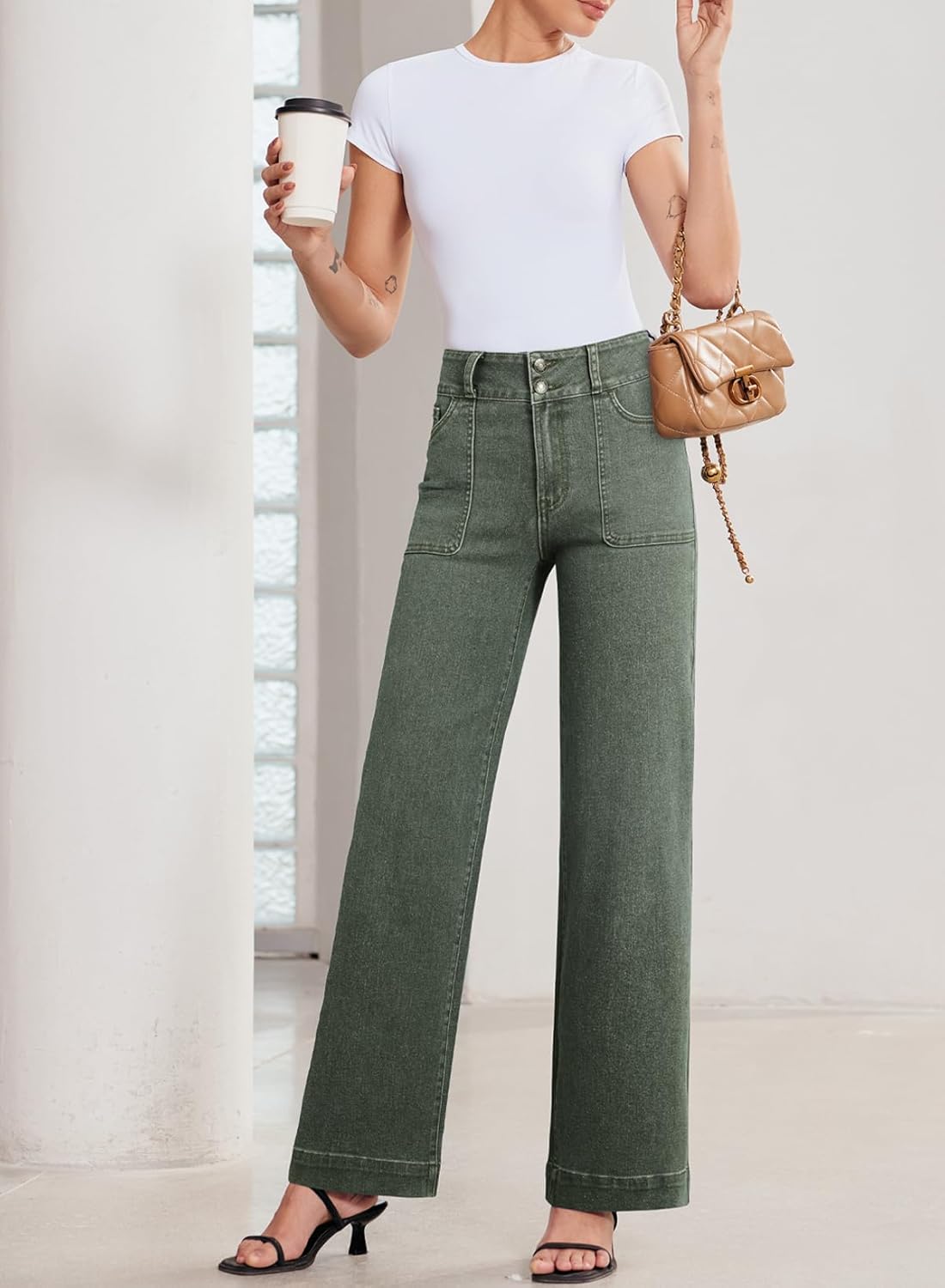 Sidefeel Women's Wide Leg Jeans High Waisted Stretchy Tummy Control Straight Leg Denim Pants - Image 6