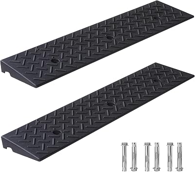 PZ Rubber Curb Ramps for Driveway and Garage, 2 Inch Rise Threshold Ramp | 6600 LBS Capacity; Non-Skid Garage Threshold Ramps for Low Cars, Bicycle, Carts, 39.37" Lx 9.84" Wx 2" H Doorway Ramp, 2 Pack