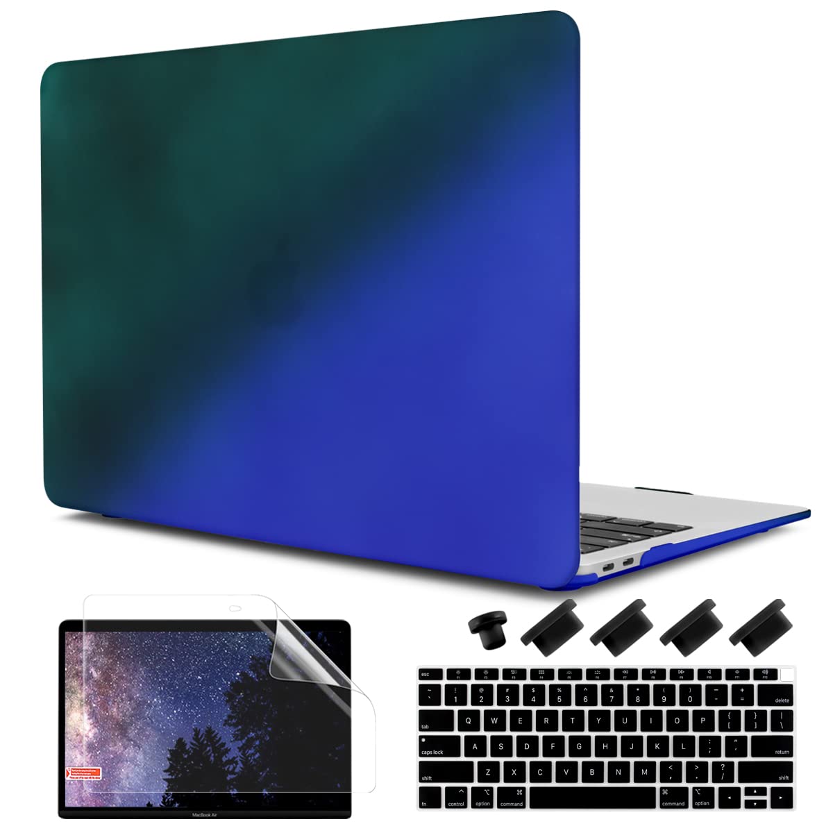 DONGKE Compatible with MacBook Air 13 inch Case 2021 2020 2019 2018 Release Model: M1 A2337 A2179 A1932, Matte Hard Case Cover for MacBook Air 13 inch with Retina Fits Touch ID - Teal to Blue