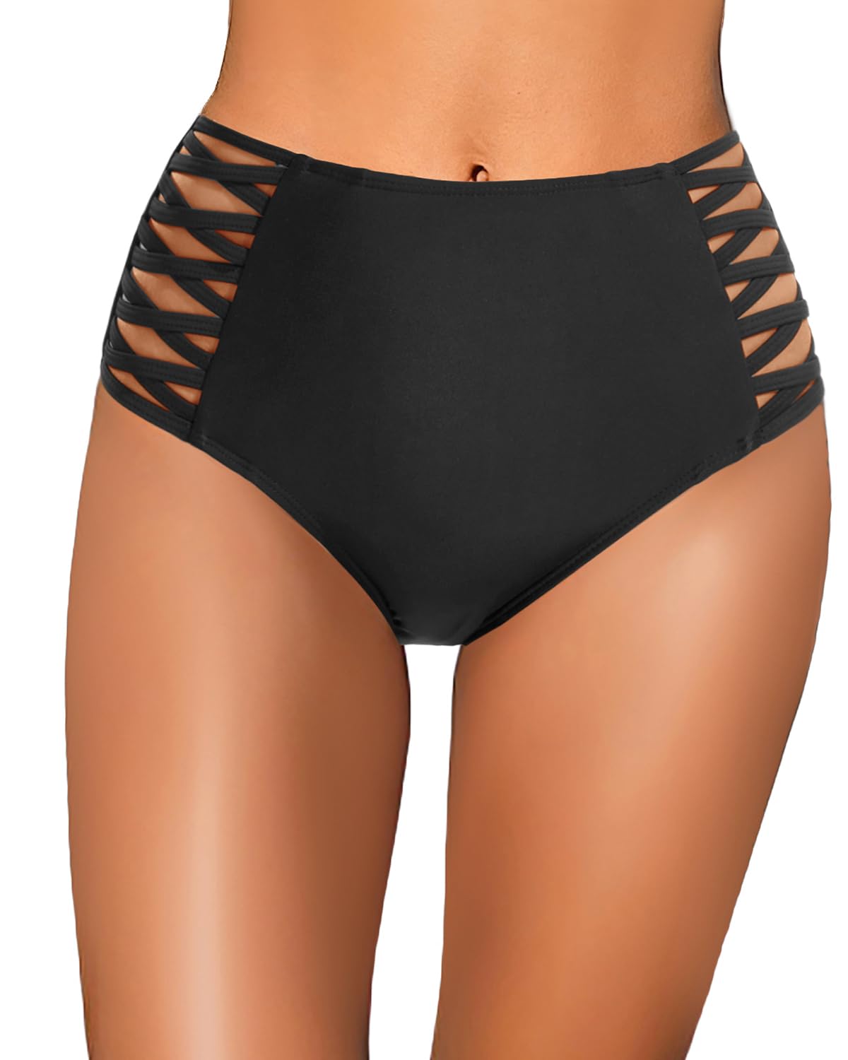 Holipick Women High Waisted Bikini Bottoms Tummy Control Swimsuit Bottoms Strappy Swim Bottom