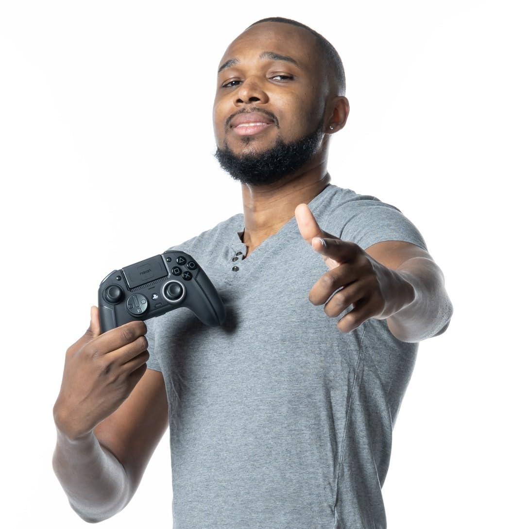 NACON Revolution 5 Pro Officially Licensed PlayStation Wireless Gaming Controller for PS5 / PS4 / PC - Hall Effect, Trigger Stops, Mappable Buttons, Bluetooth Audio - Triple Black (Renewed)