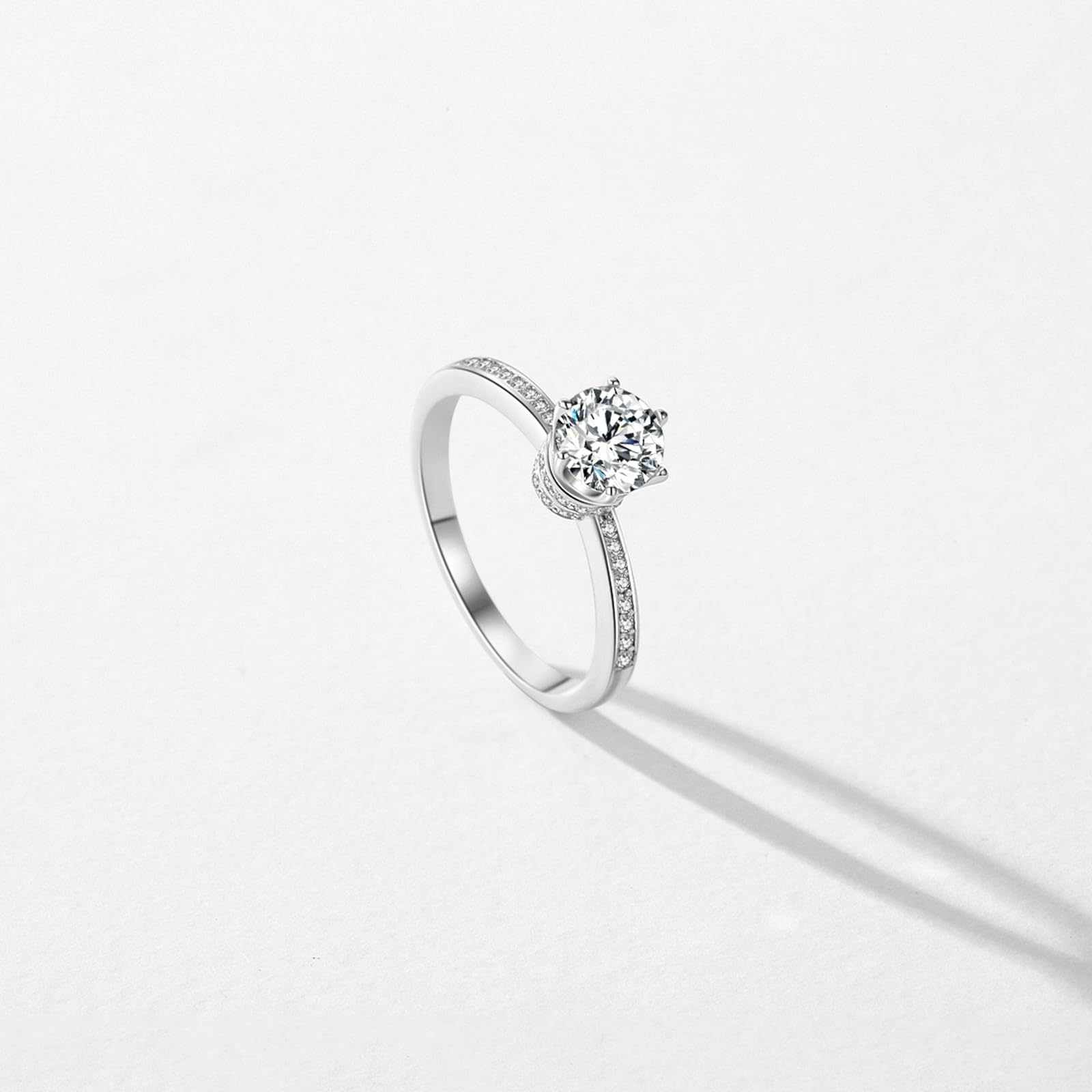 Wycian Anillo de promesa para él con circonitas, corona moissanita, 6 mm, anillo de plata 925, simple
