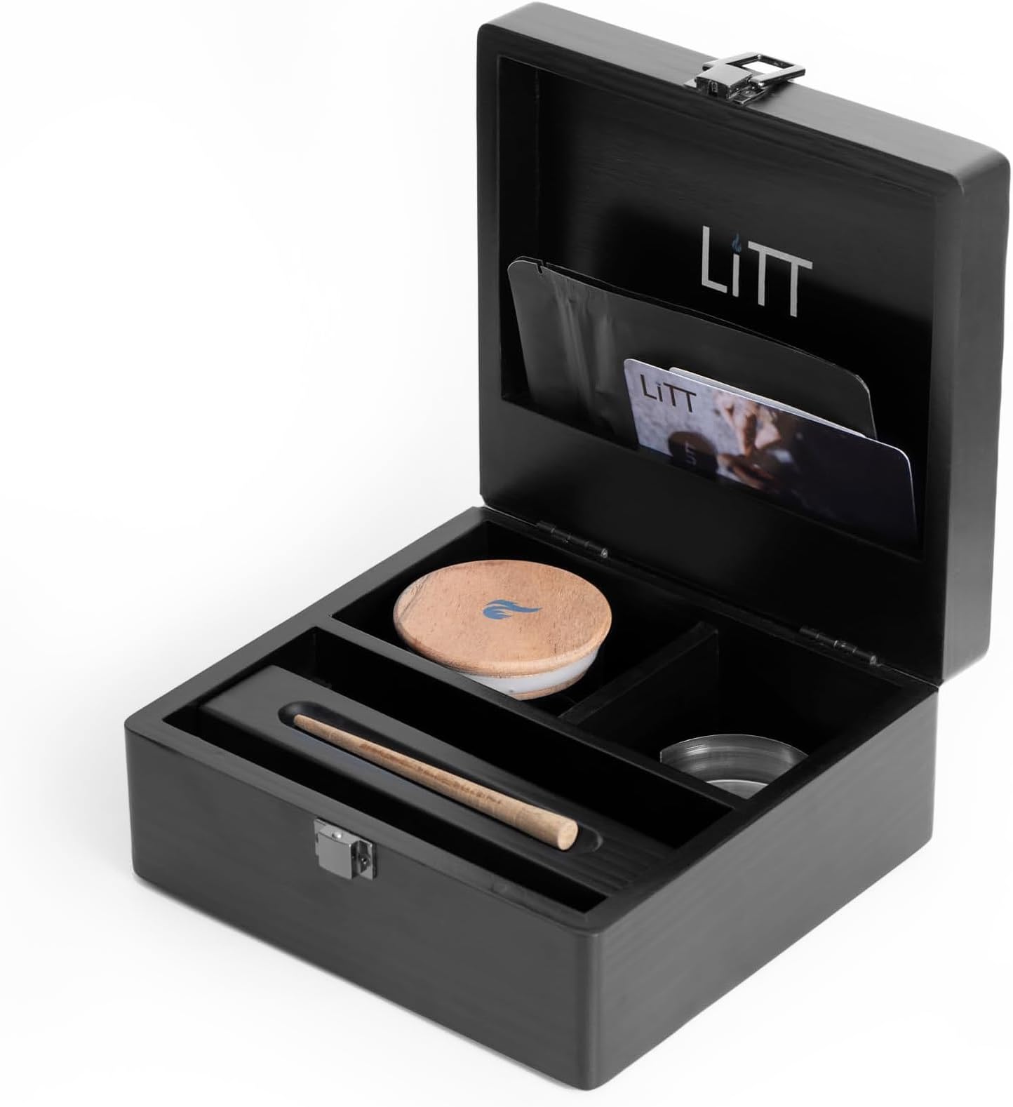 LITT Wood - Stash Box Ultimate Rolling Stash Smoking Accessory, Tobacco And Herbal Storage Box A Great Way To Organize Your Smoking Accessories (Black) Square