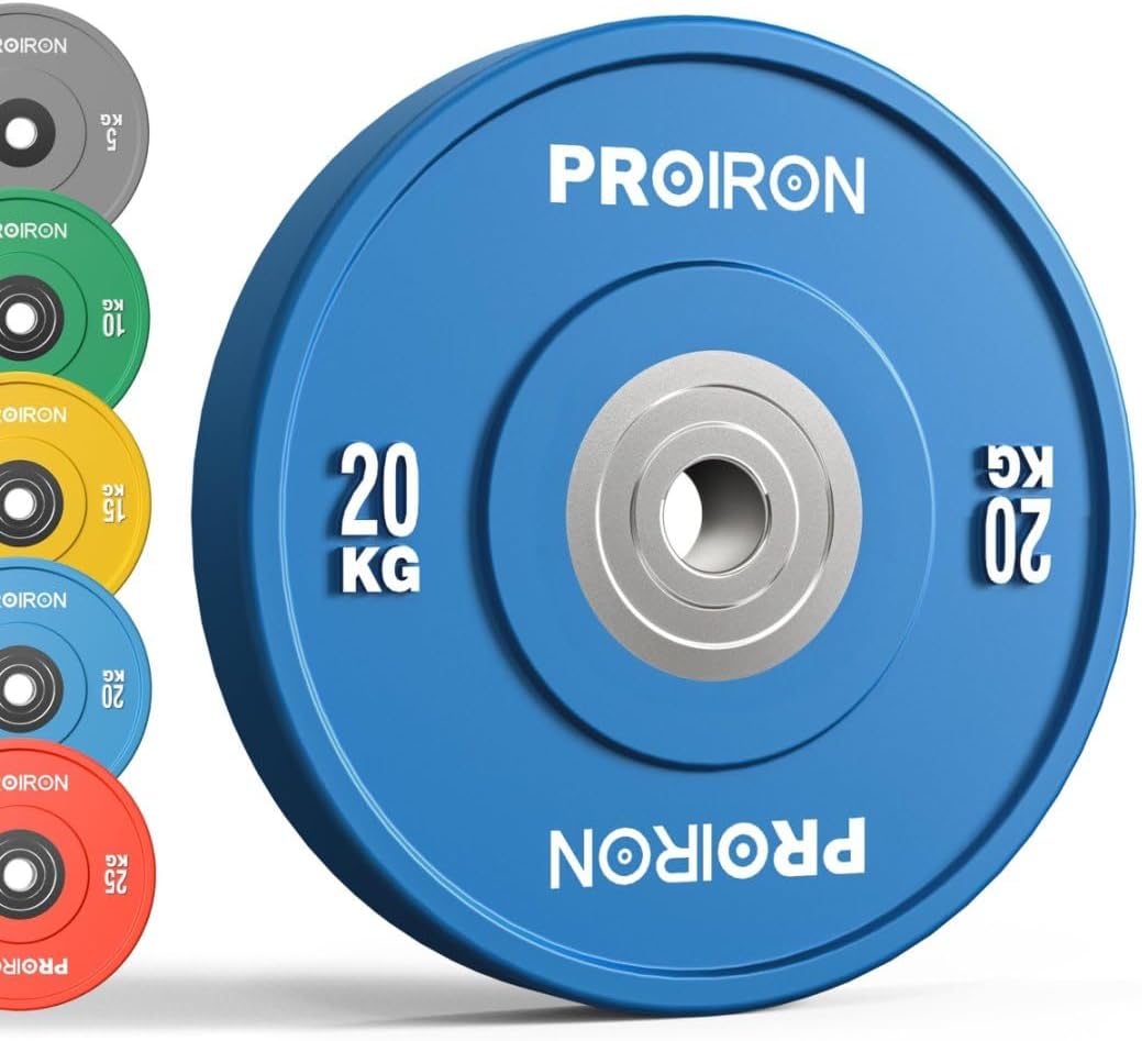 PROIRON Olympic Rubber Bumper Plates,Floor Protective Weight Plates,2" Solid Weight Plates for Barbell Strength Training and Weight Lifting,Less Impact, Absorb Bounce & Shock,5KG(11LB)/10KG(22LB)/15KG(33LB)/20KG(44LB),Single or Pair