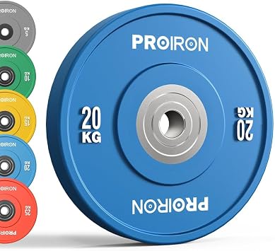 PROIRON Olympic Rubber Bumper Plates,Floor Protective Weight Plates,2" Solid Weight Plates for Barbell Strength Training and Weight Lifting,Less Impact, Absorb Bounce & Shock,5KG11LB/10KG22LB/15KG33LB/20KG44LB,Single or Pair