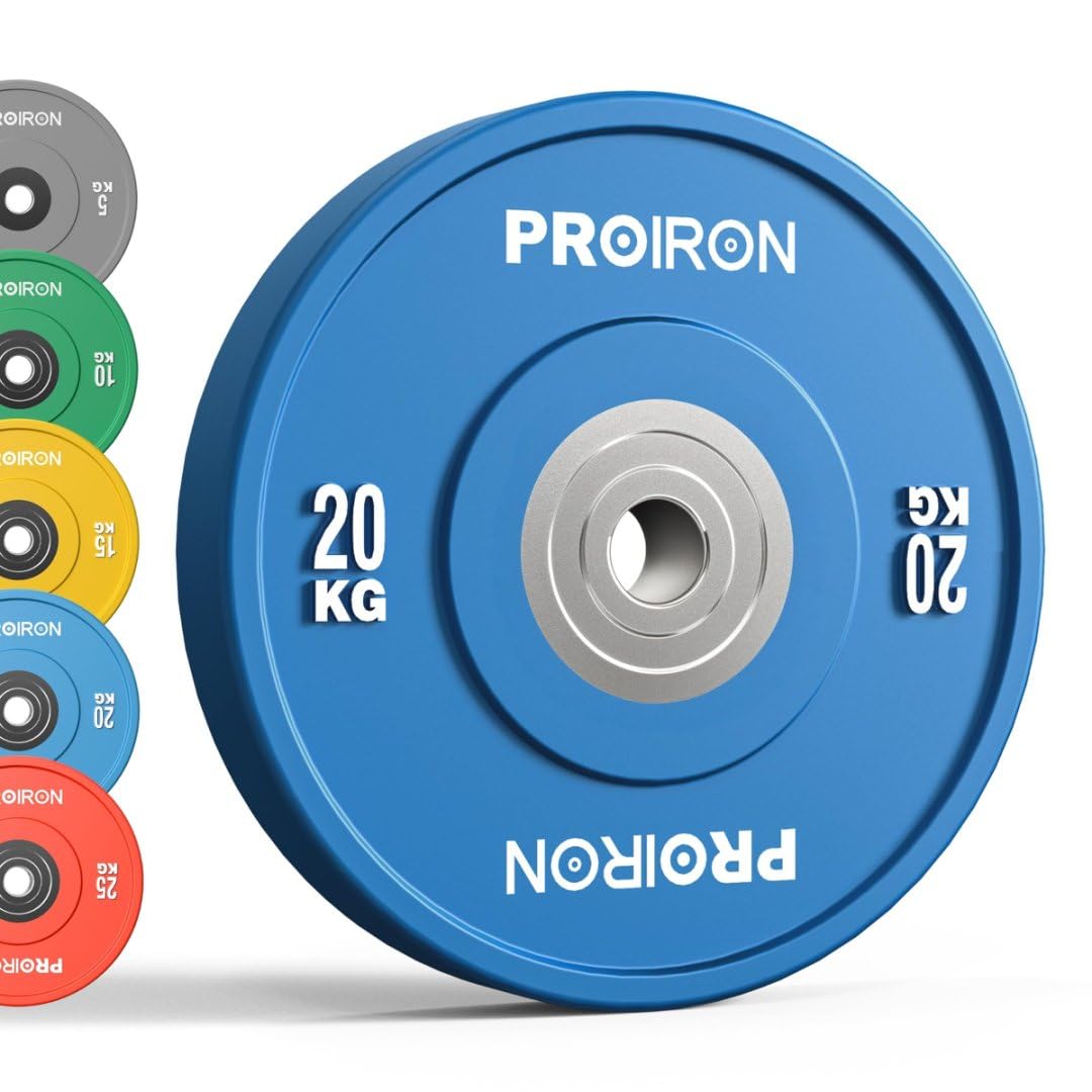 PROIRON 2" Olympic Bumper Plate Rubber Weight Plates with Steel Hub Color Rubber plate for Weight Lifting and Strength Training 5KG 10KG 15KG 20KG
