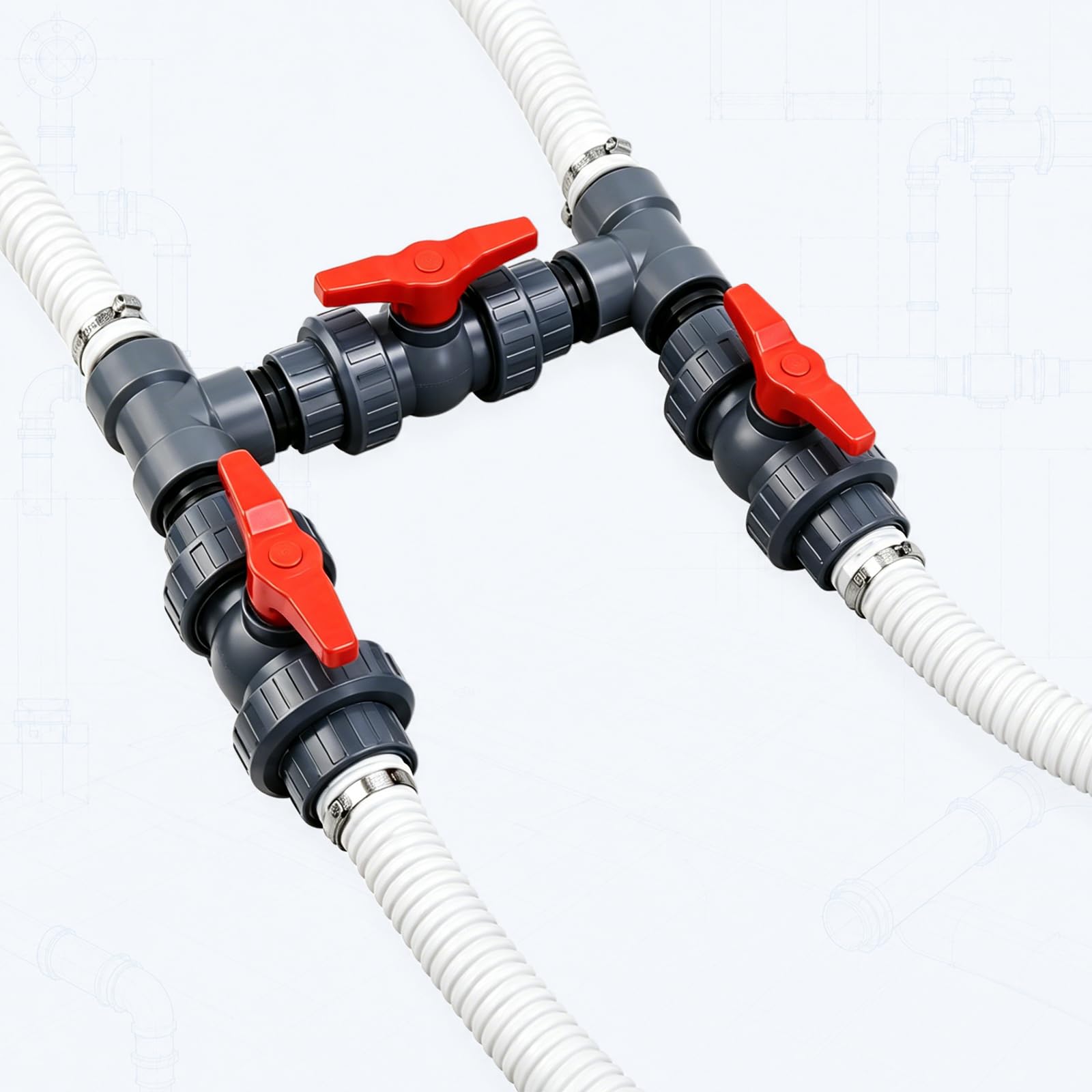 Bypass Kit de piscine 50 mm, pompe à chaleur, kit de raccordement de piscine avec becs de tuyau en ABS 32/38 mm, chauffage de piscine, pompe à chaleur, chauffage solaire, dérivation de