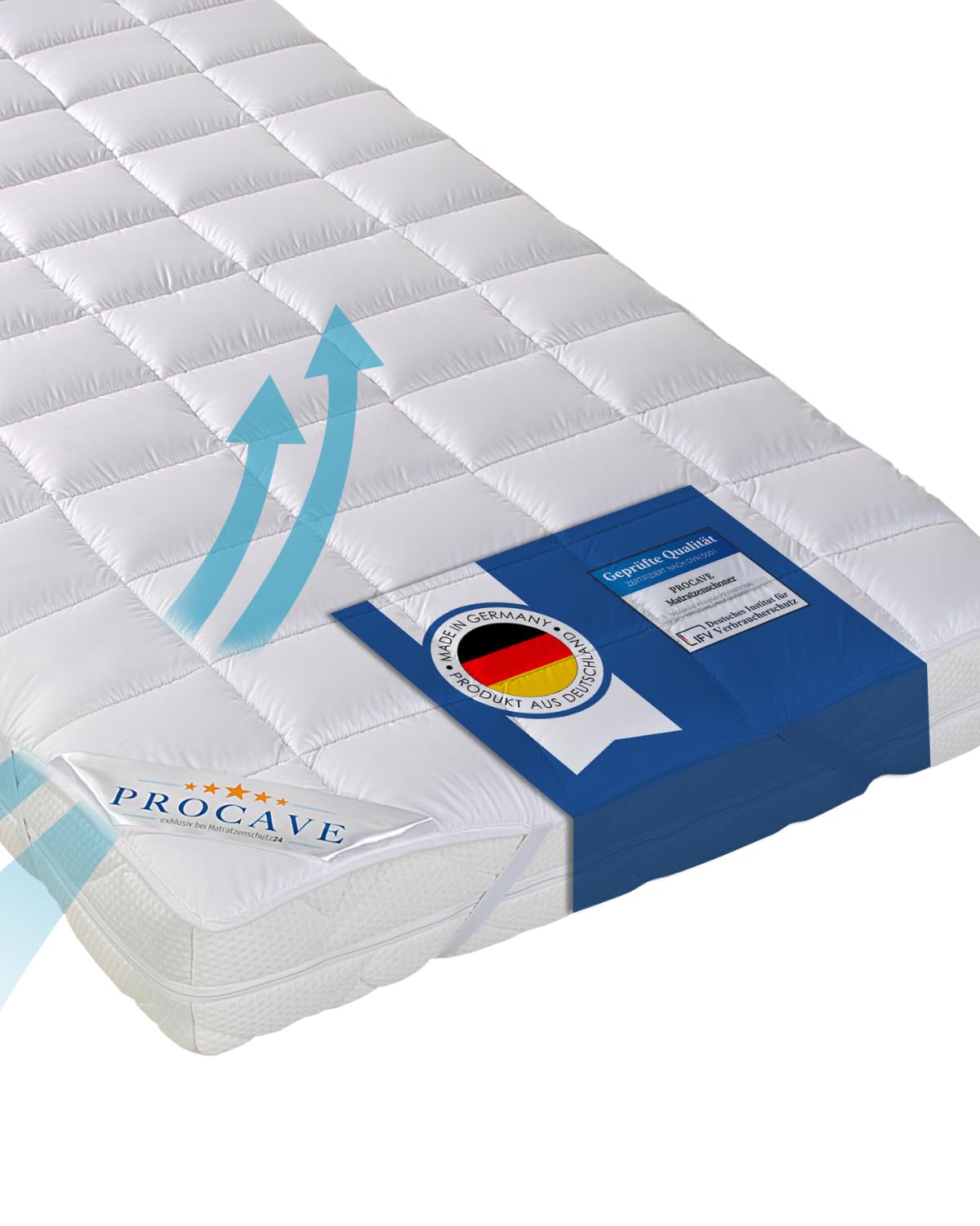 PROCAVE® Matratzenschoner 60x220 cm Topper | Matratzenauflage mit 4 Eckgummis | Atmungsaktive Matratzentopper & Matratzenauflage | Anti Milben Matratzenbezug | Mattress Topper Made in Germany