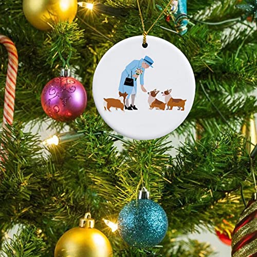 2022 Elizabeth Ii Queens Souvenirs Ornament Keepsake Acrylic, Cute Queen Elizabeth Ii And Corgi Commemorative Cartoon Pattern Badge Button Pin For Queen Souvenir Gifts, Christmas Tree Ornament #TOP2