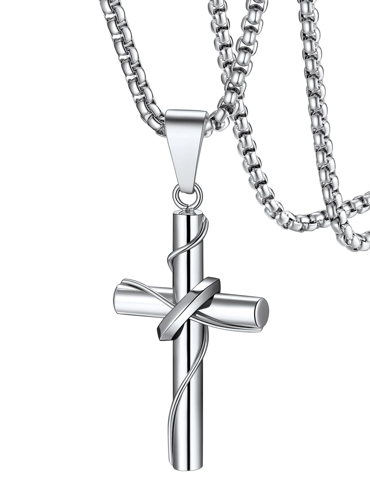 FaithHeart Collana con Croce da Uomo, Ciondolo Croce Cristiana, Acciaio Chirurgico Inossidabile 316L, Impermeabile, Tre colori, Catena 55+5cm, Regali Comunione Maschio