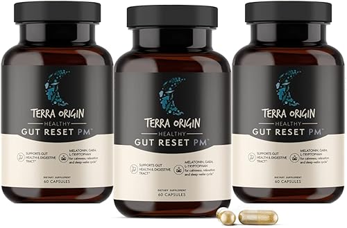 TERRA ORIGIN Healthy Gut Reset PM paquete de 3 Apoya la salud intestinal y la relajación + el ciclo de sueño-vigilia L-glutamina, raíz de regaliz,