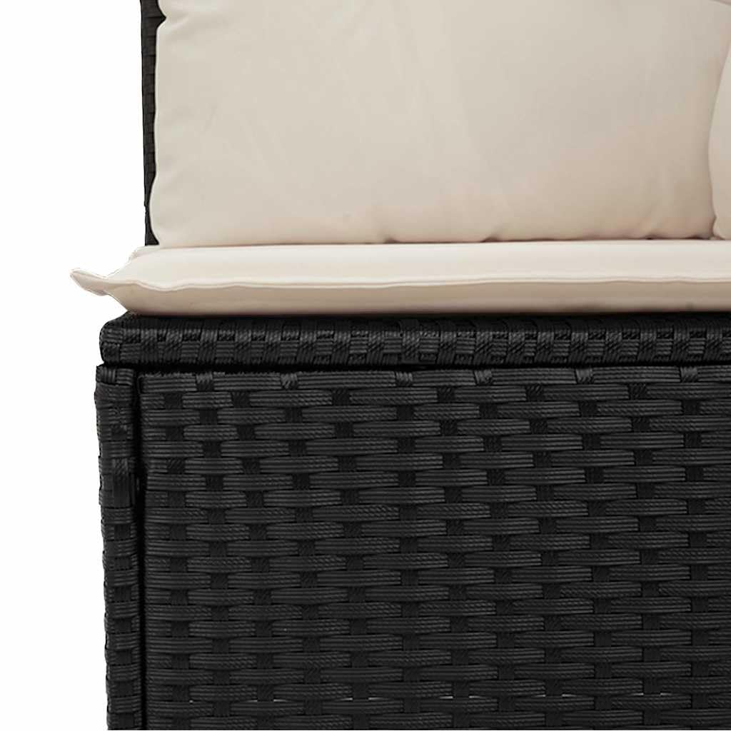 Divano da Giardino Polyrattan Nero 2 Posti con Cuscini Crema Set Relax Esterno Resistente UV Modulare 124x62x69 cm Seduta Imbottita Lavabile Poltrone Giardino